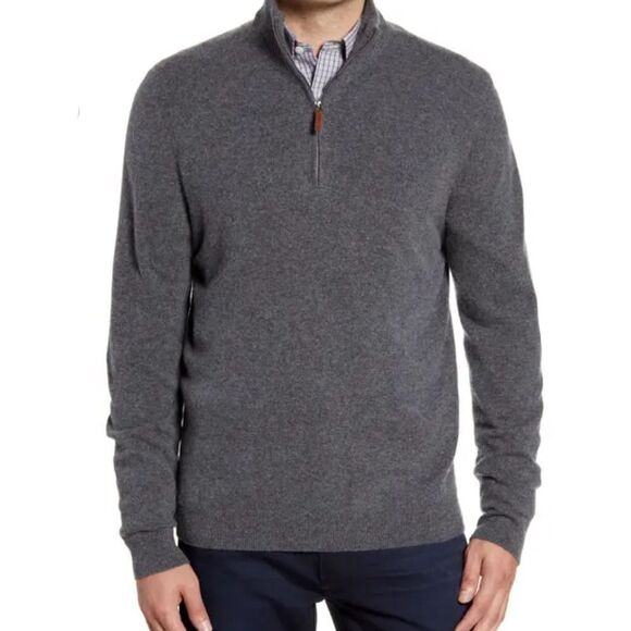 Nordstrom Men’s Shop Cotton Cashmere Heathered Quarter Zip - Picture 1 of 6